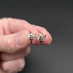 Gold Over Sterling Silver Cubic Zirconia Bee Hoop Earrings A7014